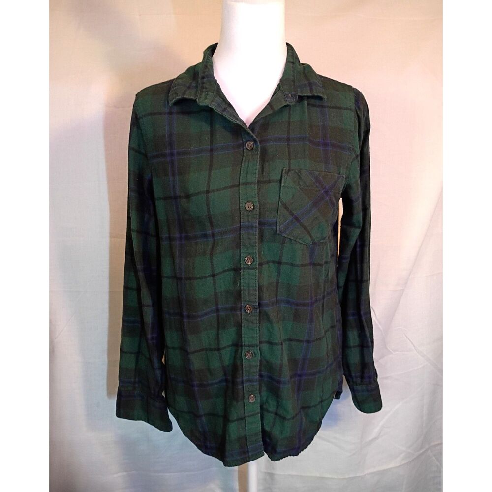 Old Navy Green Plaid Plaid Flannel Button Down Shirt Women's Sz Sml Classic Fit